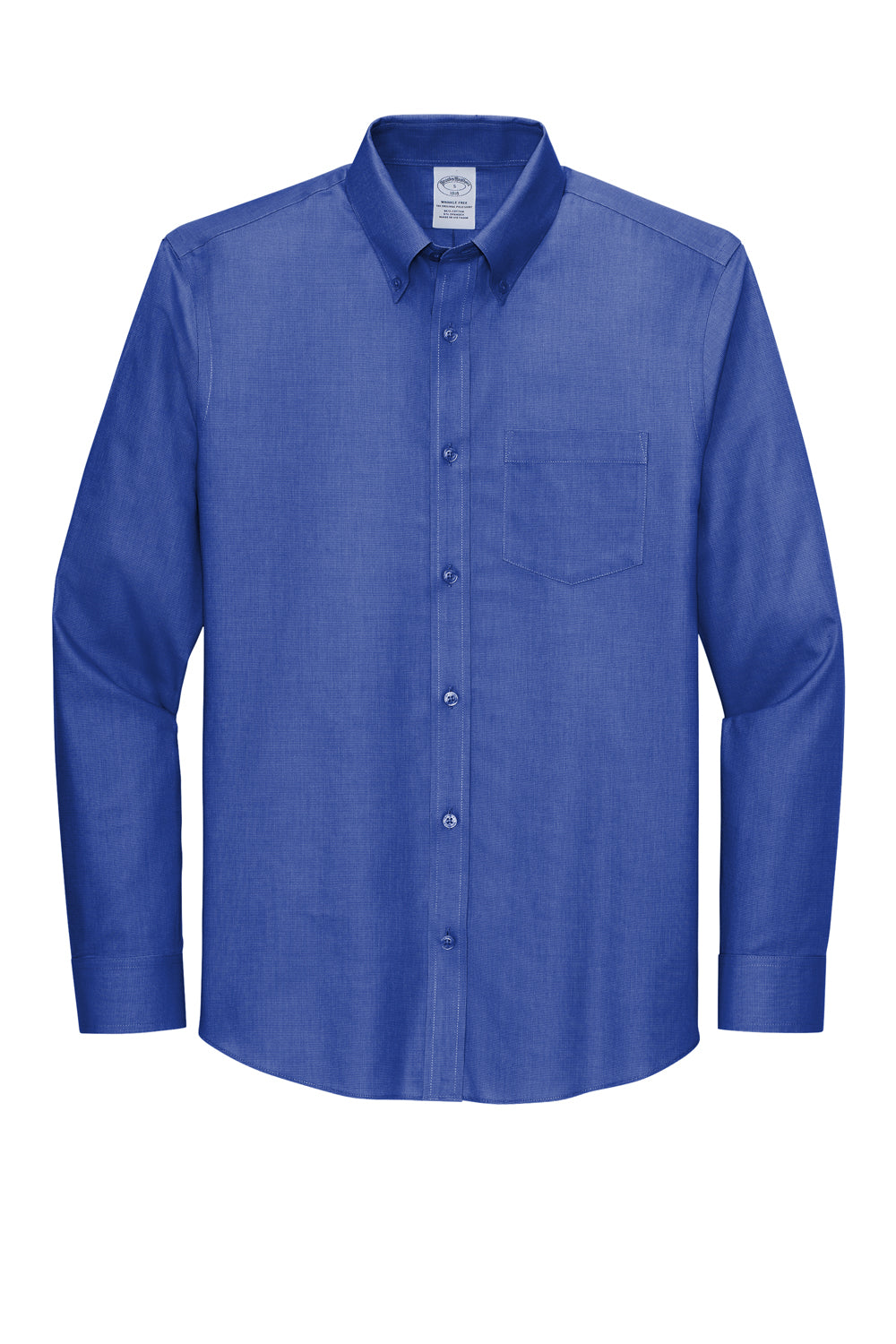 Brooks Brothers Mens Wrinkle Resistant Nailhead Long Sleeve Button Down Shirt w/ Pocket Cobalt Blue Flat Front