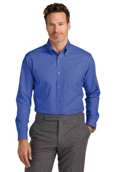 Brooks Brothers Mens Wrinkle Resistant Nailhead Long Sleeve Button Down Shirt w/ Pocket Cobalt Blue Model Front