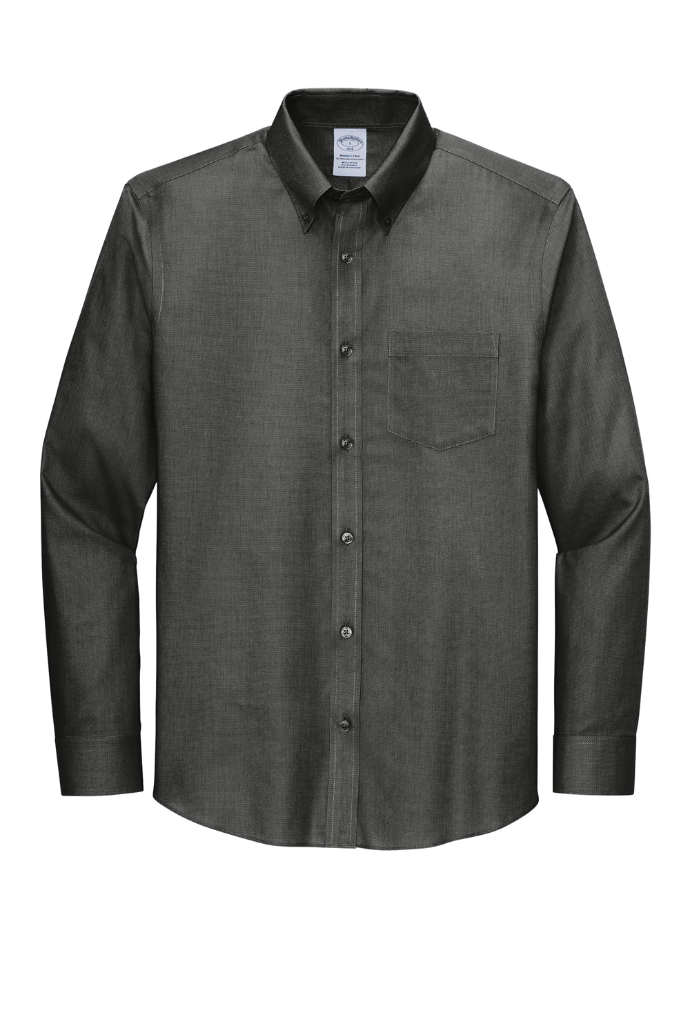 Brooks Brothers Mens Wrinkle Resistant Nailhead Long Sleeve Button Down Shirt w/ Pocket Deep Black Flat Front