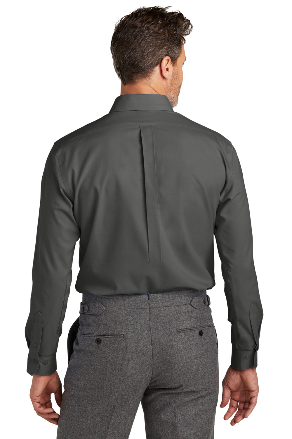 Brooks Brothers Mens Wrinkle Resistant Nailhead Long Sleeve Button Down Shirt w/ Pocket Deep Black Model Back