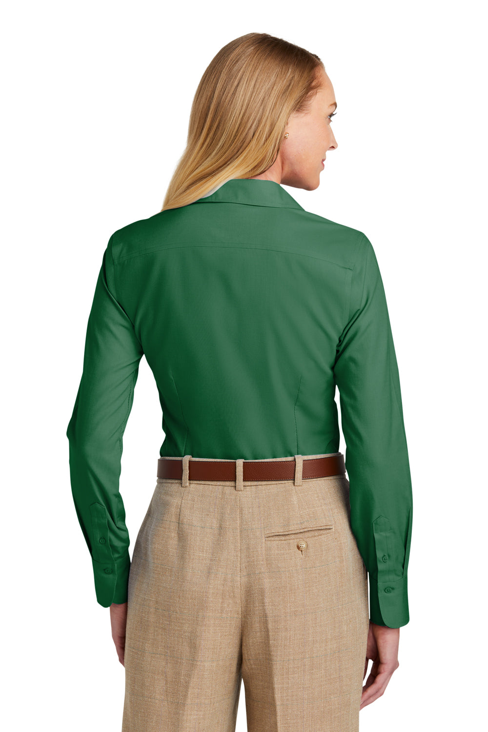 Brooks Brothers Womens Wrinkle Resistant Nailhead Long Sleeve Button Down Shirt Club Green Model Back