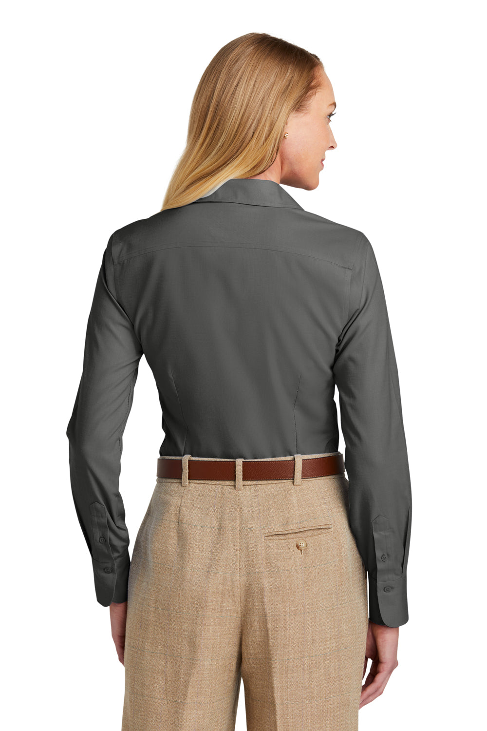 Brooks Brothers Womens Wrinkle Resistant Nailhead Long Sleeve Button Down Shirt Deep Black Model Back