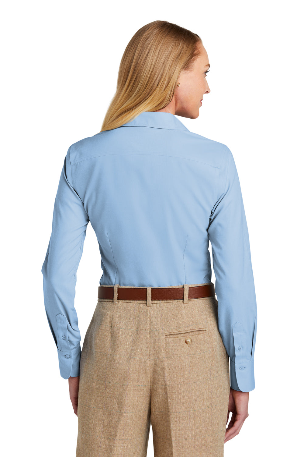 Brooks Brothers Womens Wrinkle Resistant Nailhead Long Sleeve Button Down Shirt Newport Blue Model Back