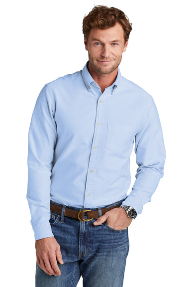 Brooks Brothers Mens Casual Oxford Long Sleeve Button Down Shirt w/ Pocket Newport Blue Model Front