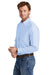 Brooks Brothers Mens Casual Oxford Long Sleeve Button Down Shirt w/ Pocket Newport Blue Model Side