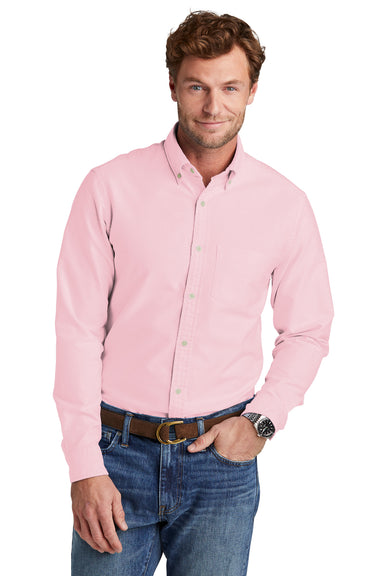 Brooks Brothers Mens Casual Oxford Long Sleeve Button Down Shirt w/ Pocket Soft Pink Model Front