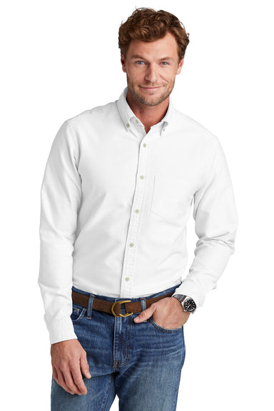 Brooks Brothers Mens Casual Oxford Long Sleeve Button Down Shirt w/ Pocket White Model Front