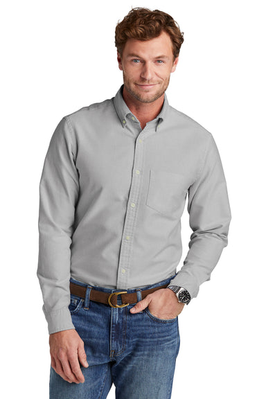 Brooks Brothers Mens Casual Oxford Long Sleeve Button Down Shirt w/ Pocket Windsor Grey Model Front