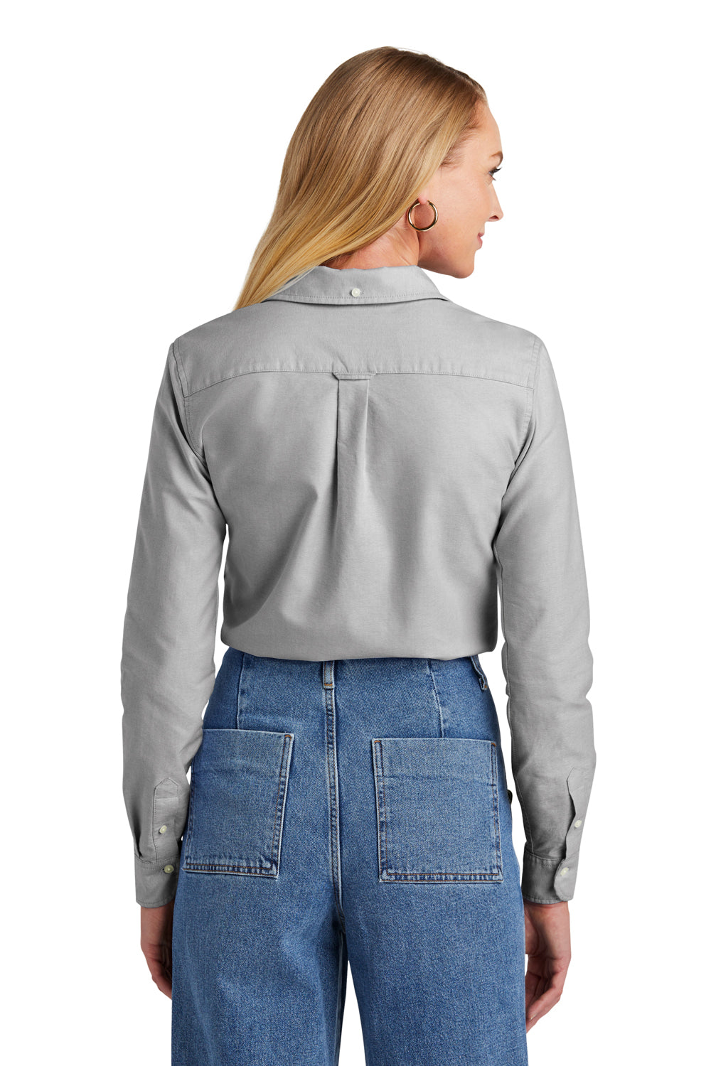 Brooks Brothers Womens Casual Oxford Long Sleeve Button Down Shirt Windsor Grey Model Back