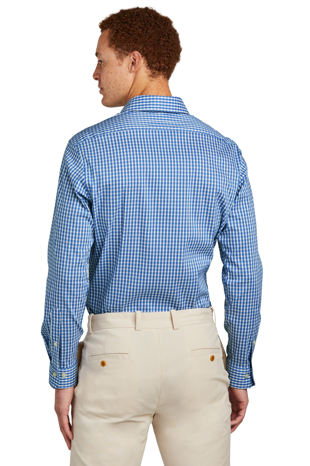 Brooks Brothers Mens Tech Stretch Long Sleeve Button Down Shirt Charter Blue Model Back