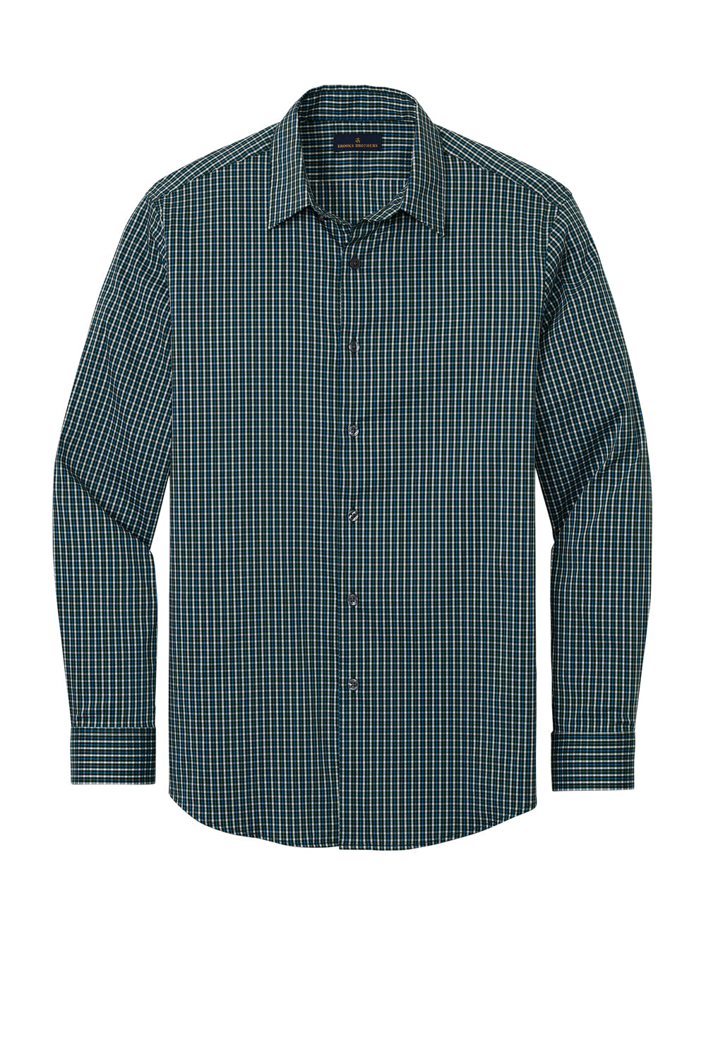 Brooks Brothers Mens Tech Stretch Long Sleeve Button Down Shirt Dark Pine Green Flat Front