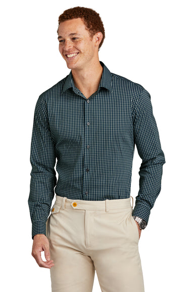 Brooks Brothers Mens Tech Stretch Long Sleeve Button Down Shirt Dark Pine Green Model Front