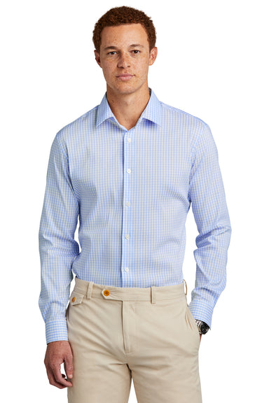 Brooks Brothers Mens Tech Stretch Long Sleeve Button Down Shirt Newport Blue/Pearl Pink Model Front