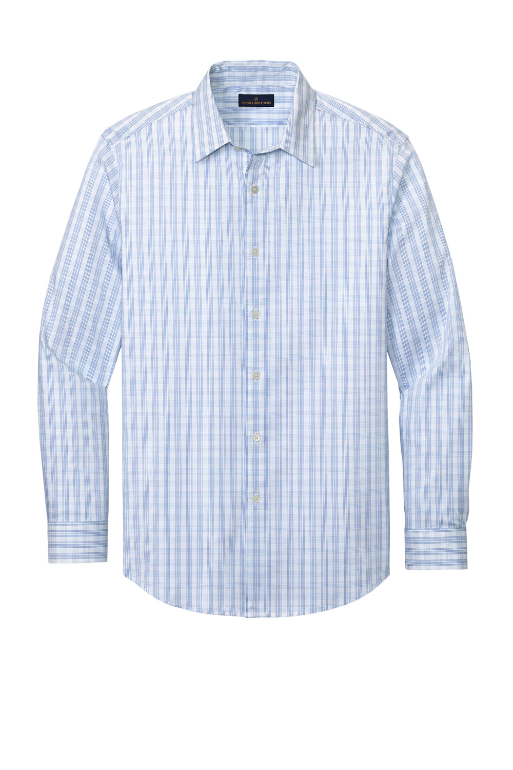 Brooks Brothers Mens Tech Stretch Long Sleeve Button Down Shirt White/Newport Blue Flat Front
