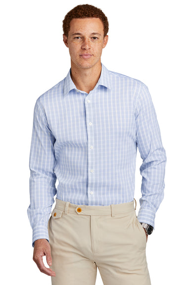 Brooks Brothers Mens Tech Stretch Long Sleeve Button Down Shirt White/Newport Blue Model Front