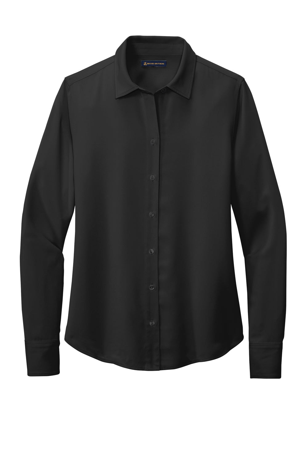 Brooks Brothers Womens Satin Anti Static Long Sleeve Button Down Shirt Deep Black Flat Front
