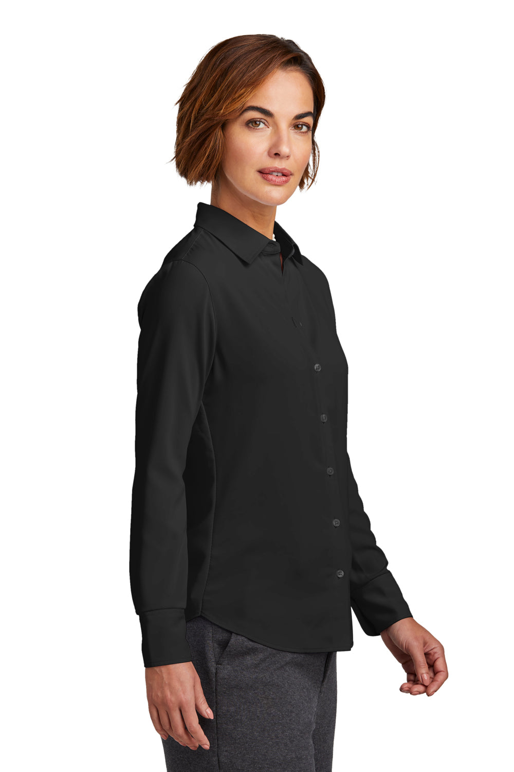 Brooks Brothers BB18007 Womens Deep Black Satin Anti Static Long Sleeve Button Down Shirt BigTopShirtShop.com Brooks Brothers BB18007 Womens Deep Black Satin Anti Static Long Sleeve Button Down Shirt BigTopShirtShop.com