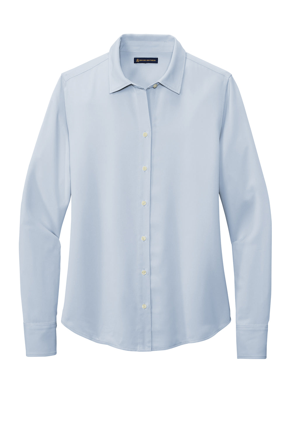 Brooks Brothers Womens Satin Anti Static Long Sleeve Button Down Shirt Heritage Blue Flat Front