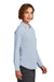 Brooks Brothers Womens Satin Anti Static Long Sleeve Button Down Shirt Heritage Blue Model Side