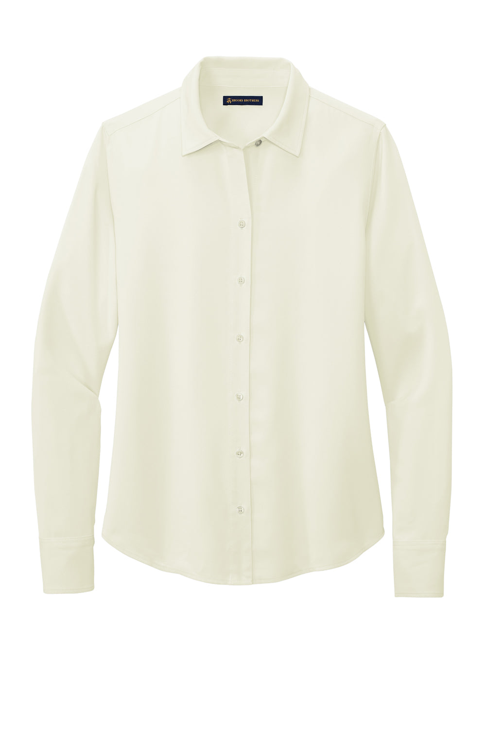 Brooks Brothers Womens Satin Anti Static Long Sleeve Button Down Shirt Off White Flat Front
