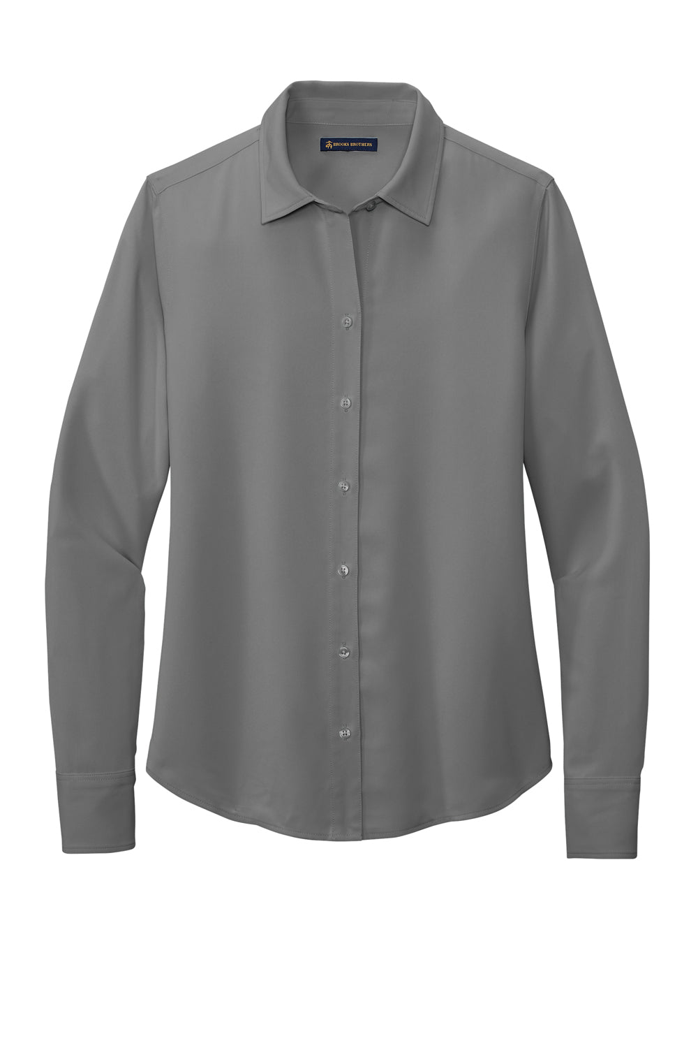 Brooks Brothers Womens Satin Anti Static Long Sleeve Button Down Shirt Shadow Grey Flat Front