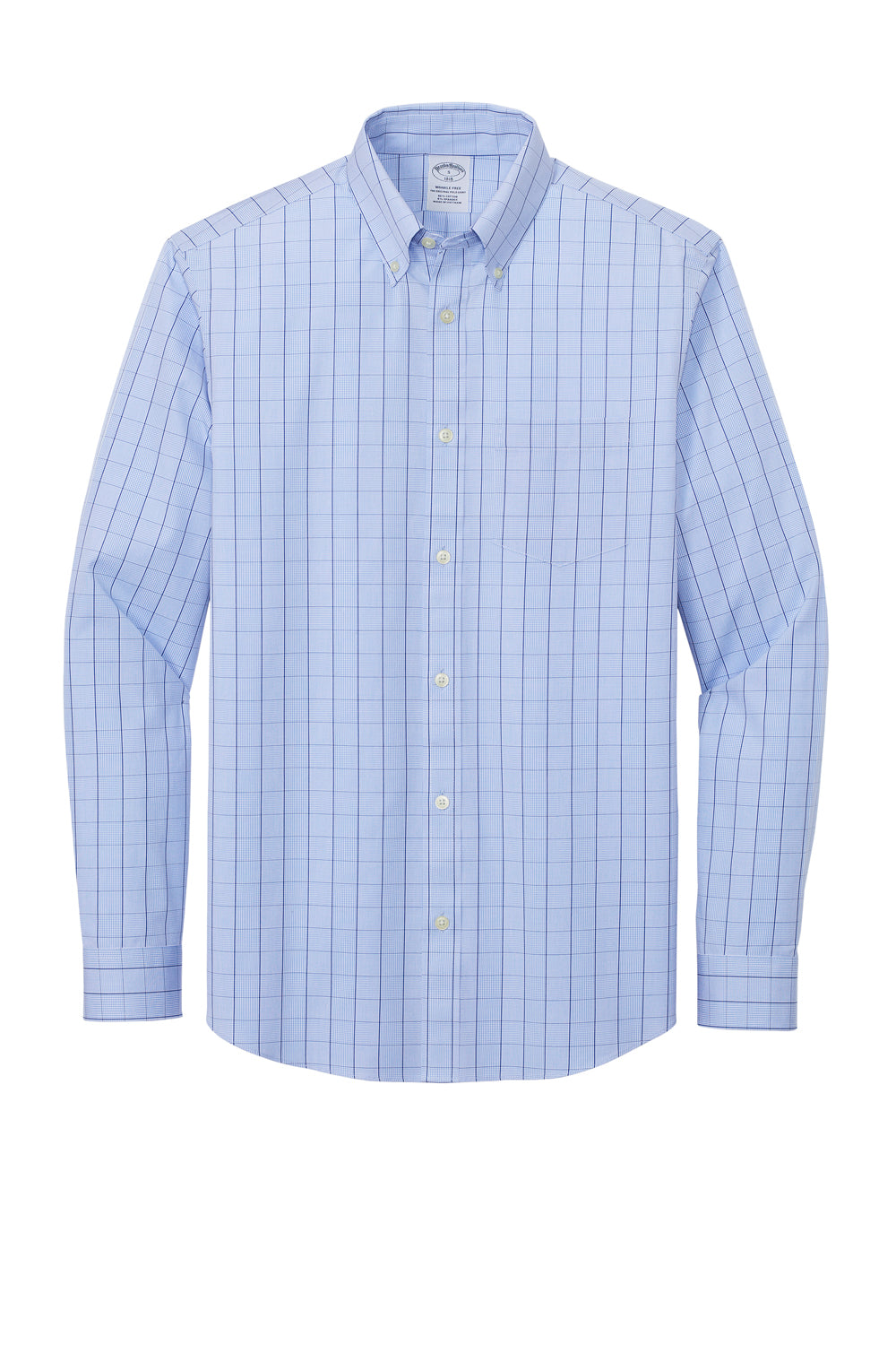 Brooks Brothers Mens Wrinkle Resistant Long Sleeve Button Down Shirt w/ Pocket Newport Blue Flat Front