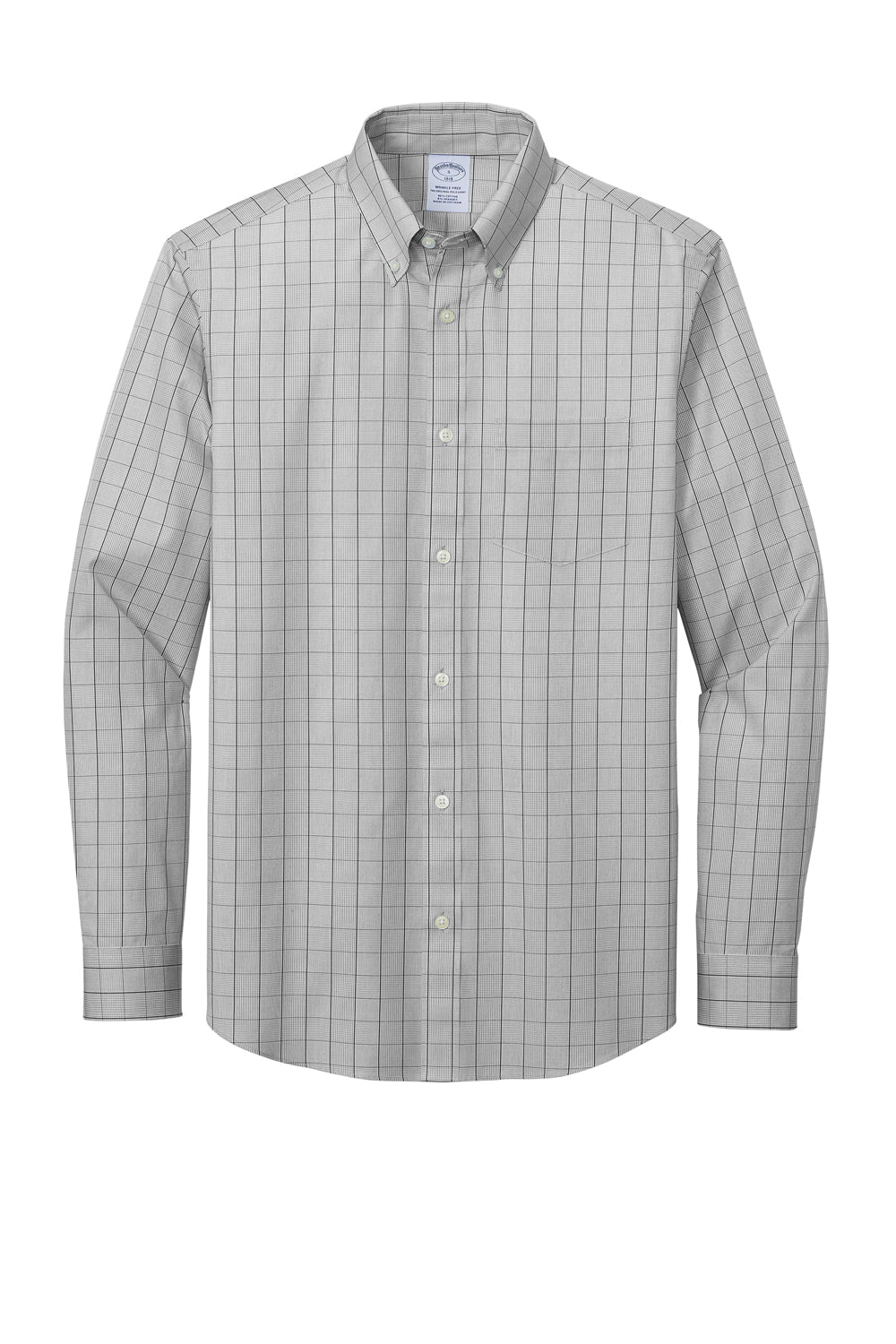 Brooks Brothers Mens Wrinkle Resistant Long Sleeve Button Down Shirt w/ Pocket Shadow Grey Flat Front
