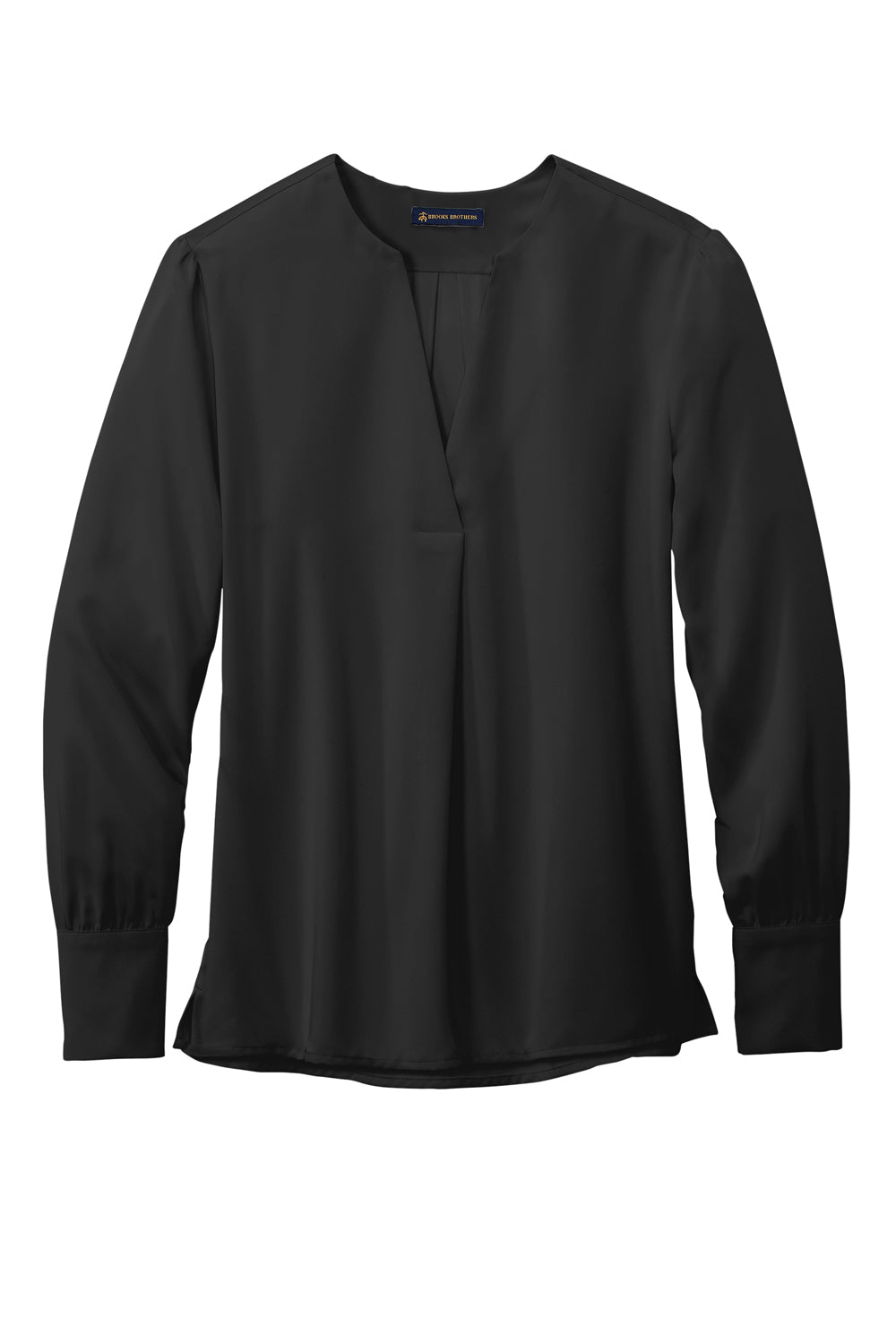Brooks Brothers Womens Anti Static Open Neck Long Sleeve Blouse Deep Black Flat Front