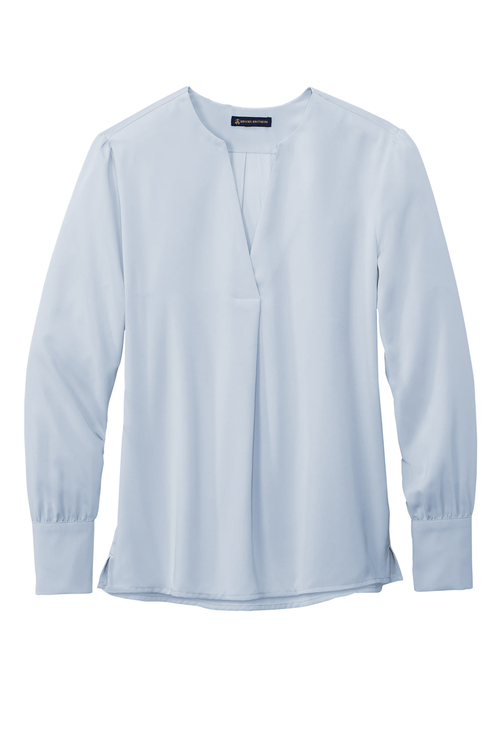 Brooks Brothers Womens Anti Static Open Neck Long Sleeve Blouse Heritage Blue Flat Front