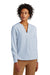 Brooks Brothers Womens Anti Static Open Neck Long Sleeve Blouse Heritage Blue Model Front