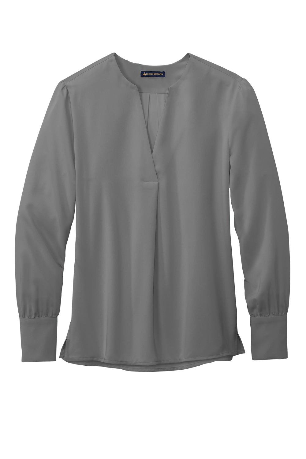 Brooks Brothers Womens Anti Static Open Neck Long Sleeve Blouse Shadow Grey Flat Front