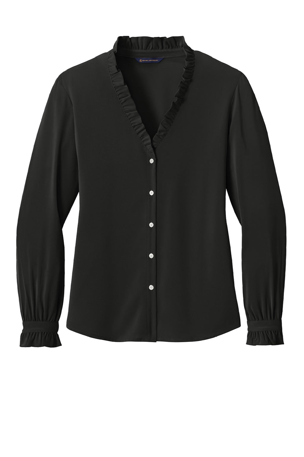 Brooks Brothers BB18011 Womens Ruffle Collar Long Sleeve Button Down Shirt Deep Black Flat Front
