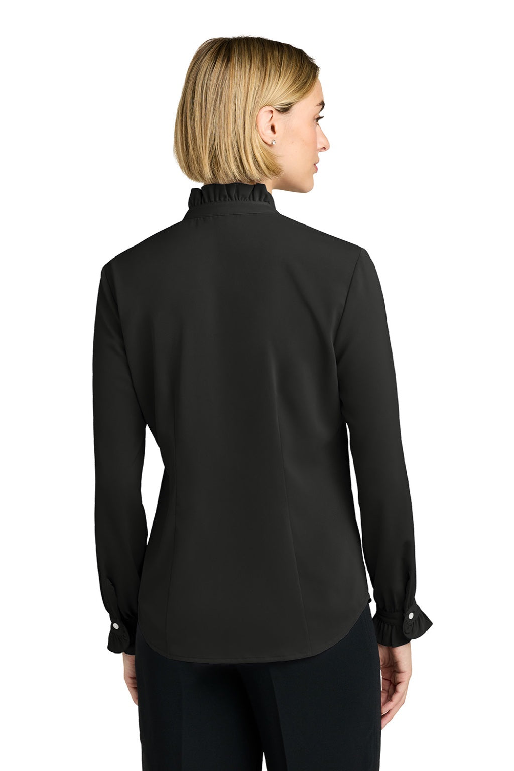 Brooks Brothers BB18011 Womens Ruffle Collar Long Sleeve Button Down Shirt Deep Black Model Back