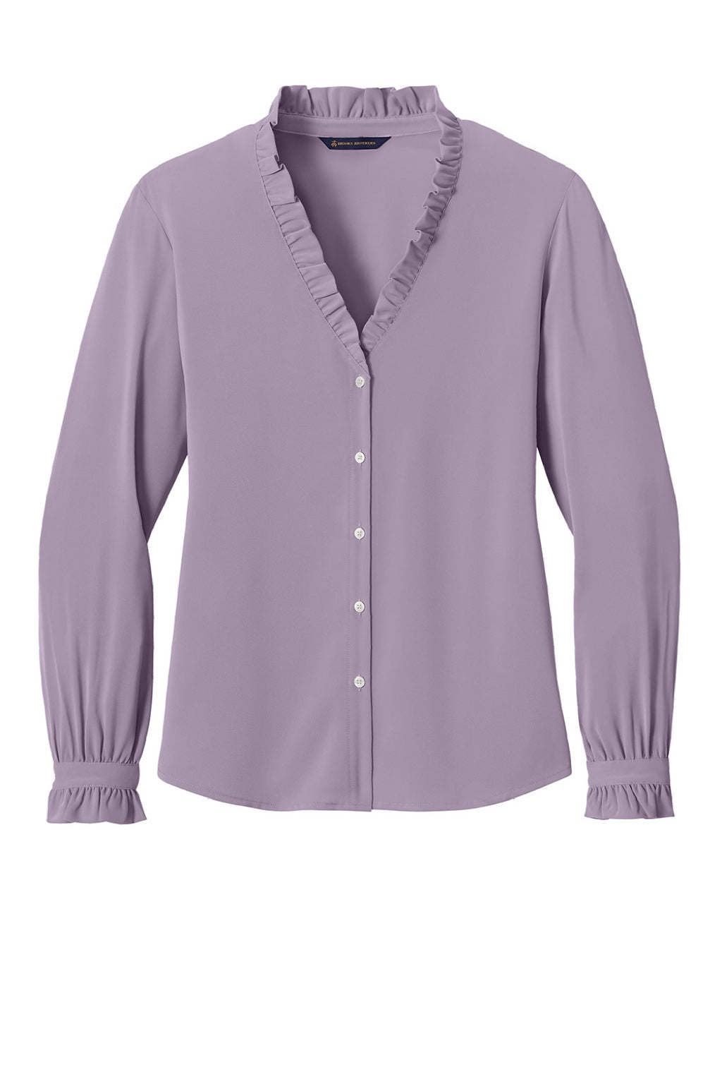 Brooks Brothers BB18011 Womens Ruffle Collar Long Sleeve Button Down Shirt Ash Purple Flat Front