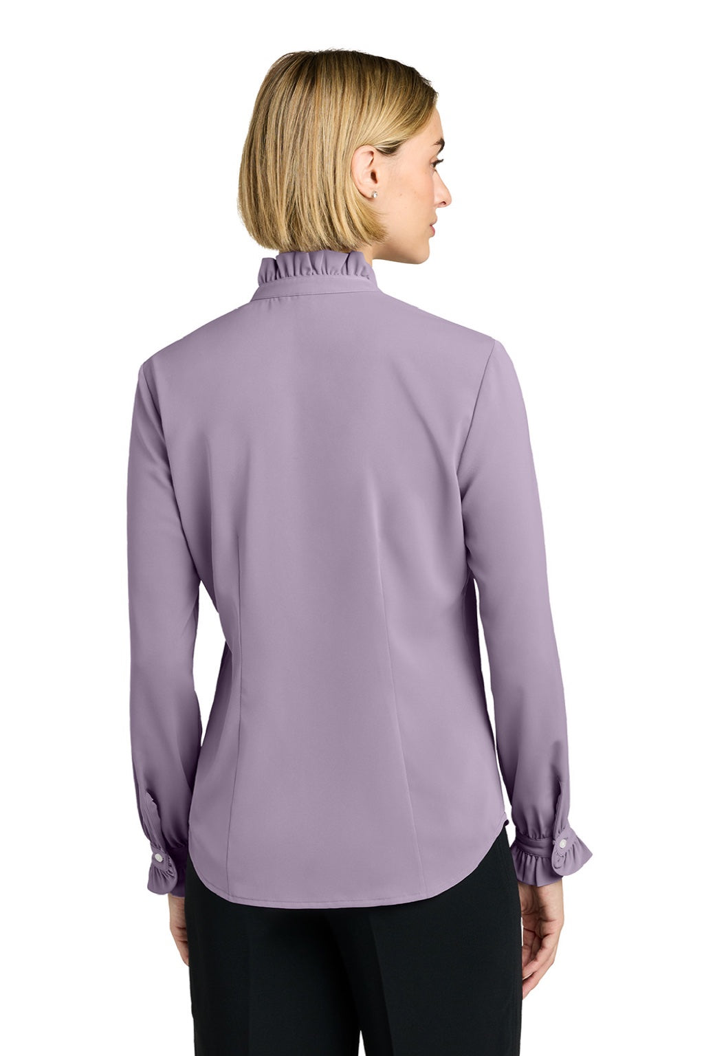 Brooks Brothers BB18011 Womens Ruffle Collar Long Sleeve Button Down Shirt Ash Purple Model Back
