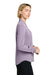 Brooks Brothers BB18011 Womens Ruffle Collar Long Sleeve Button Down Shirt Ash Purple Model Side
