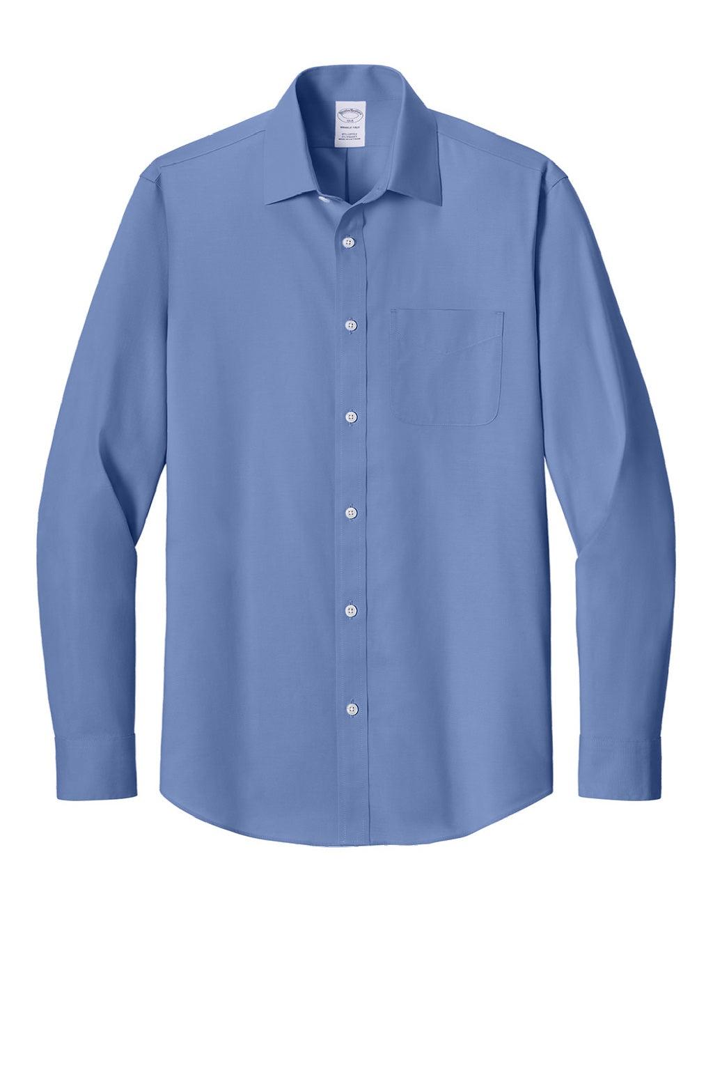 Brooks Brothers BB18012 Mens Wrinkle Free Stretch Pinpoint Long Sleeve Button Down Shirt w/ Pocket Cobalt Blue Flat Front
