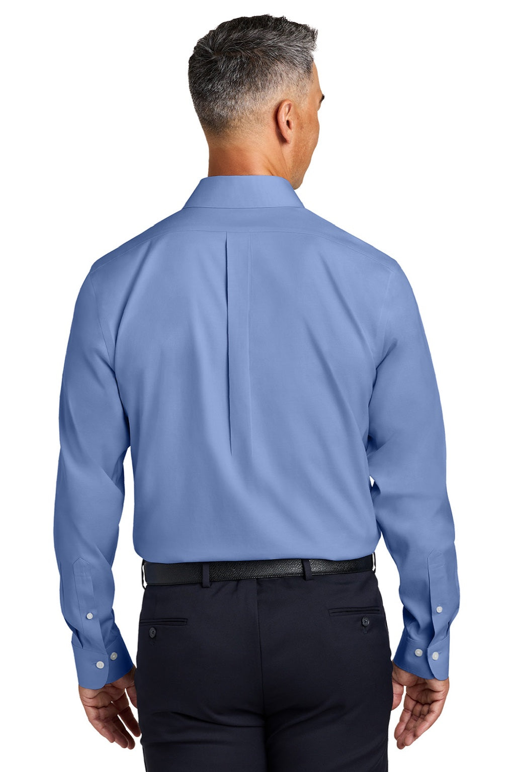 Brooks Brothers BB18012 Mens Wrinkle Free Stretch Pinpoint Long Sleeve Button Down Shirt w/ Pocket Cobalt Blue Model Back