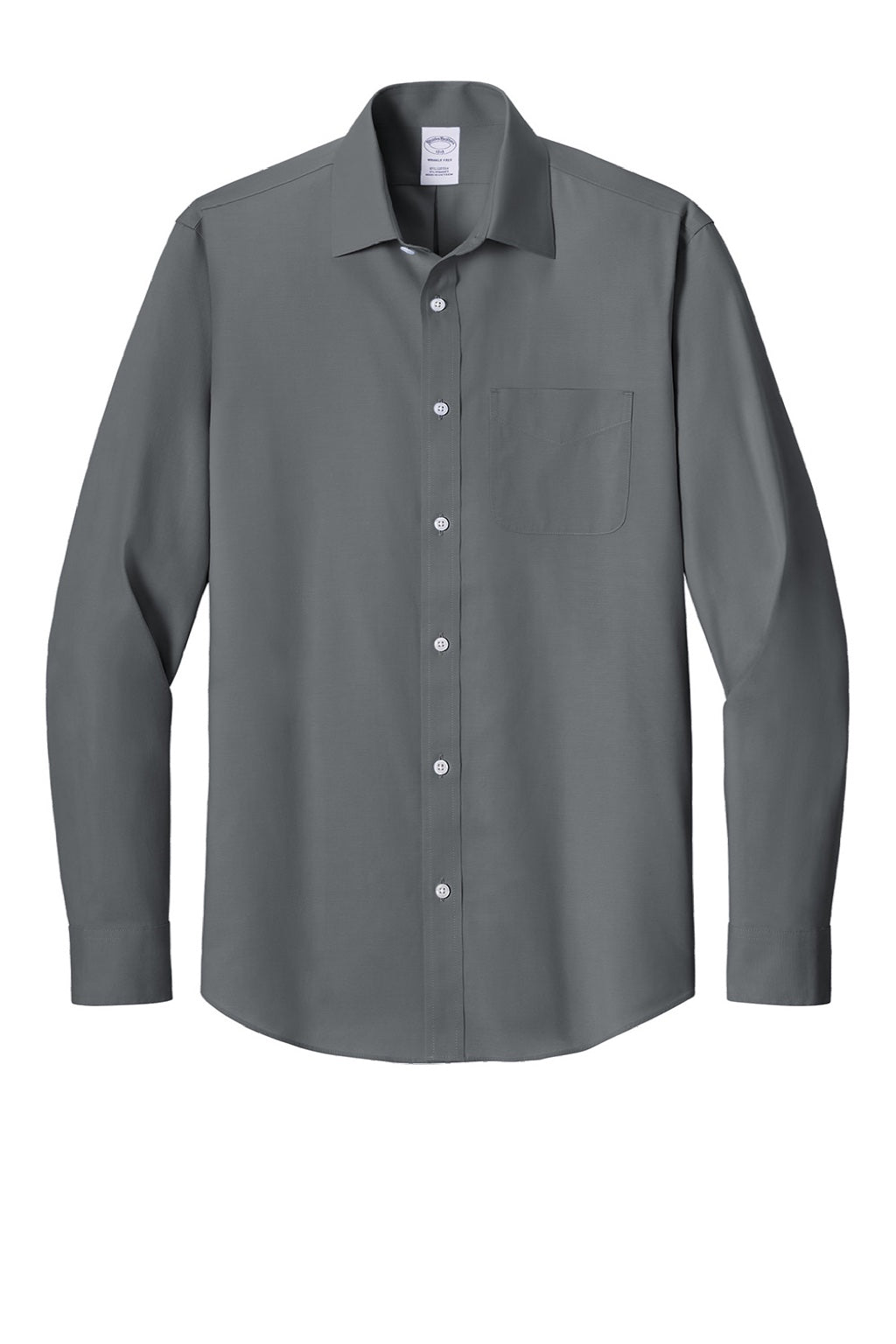 Brooks Brothers BB18012 Mens Wrinkle Free Stretch Pinpoint Long Sleeve Button Down Shirt w/ Pocket Deep Black Flat Front