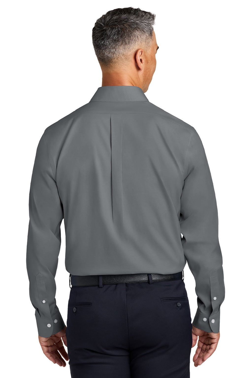 Brooks Brothers BB18012 Mens Wrinkle Free Stretch Pinpoint Long Sleeve Button Down Shirt w/ Pocket Deep Black Model Back