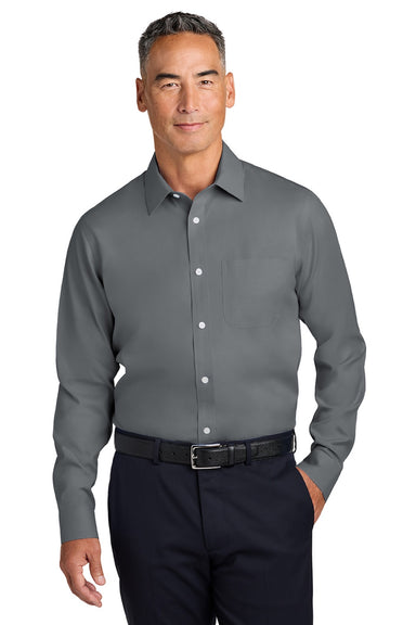 Brooks Brothers BB18012 Mens Wrinkle Free Stretch Pinpoint Long Sleeve Button Down Shirt w/ Pocket Deep Black Model Front
