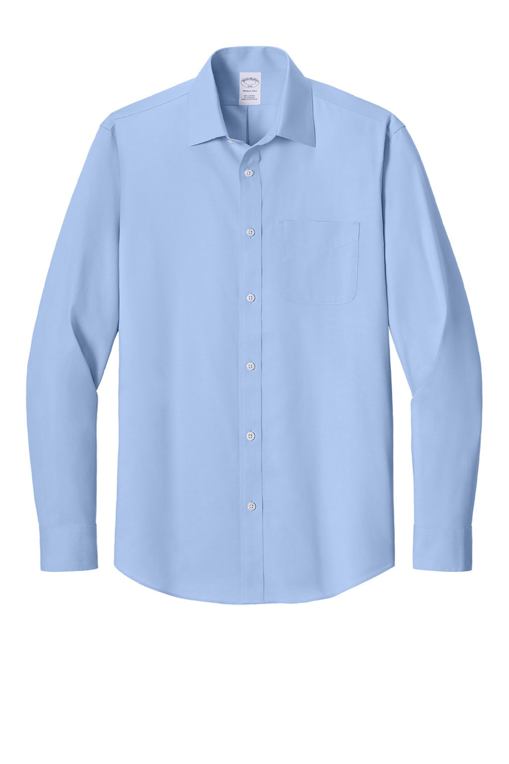 Brooks Brothers BB18012 Mens Wrinkle Free Stretch Pinpoint Long Sleeve Button Down Shirt w/ Pocket Newport Blue Flat Front