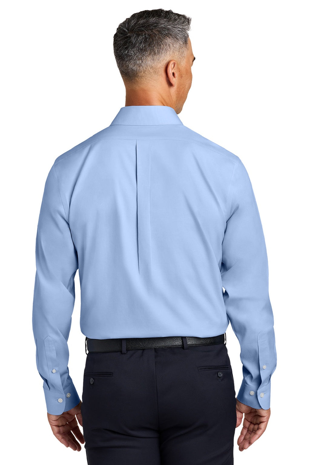 Brooks Brothers BB18012 Mens Wrinkle Free Stretch Pinpoint Long Sleeve Button Down Shirt w/ Pocket Newport Blue Model Back