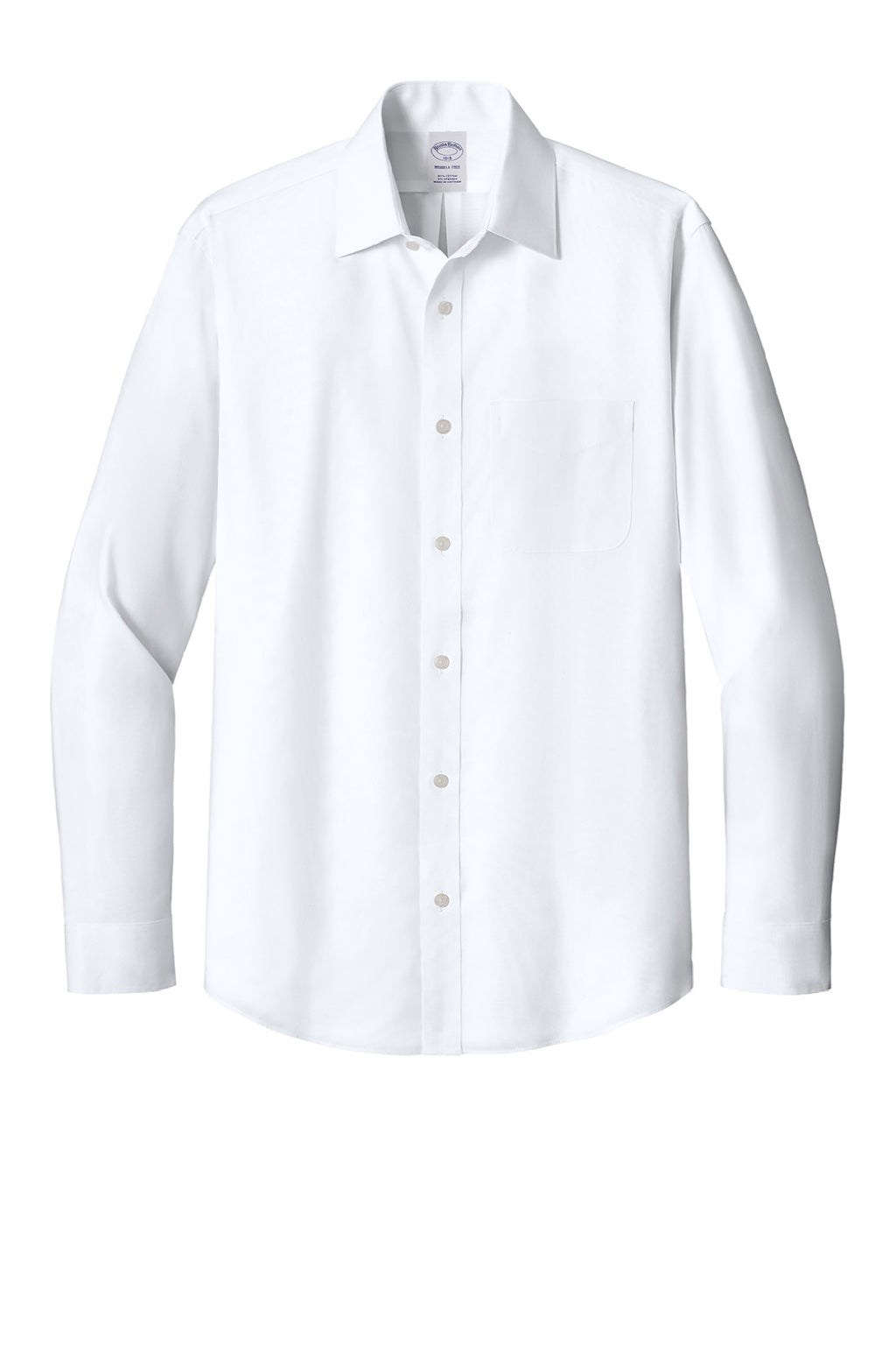 Brooks Brothers BB18012 Mens Wrinkle Free Stretch Pinpoint Long Sleeve Button Down Shirt w/ Pocket White Flat Front