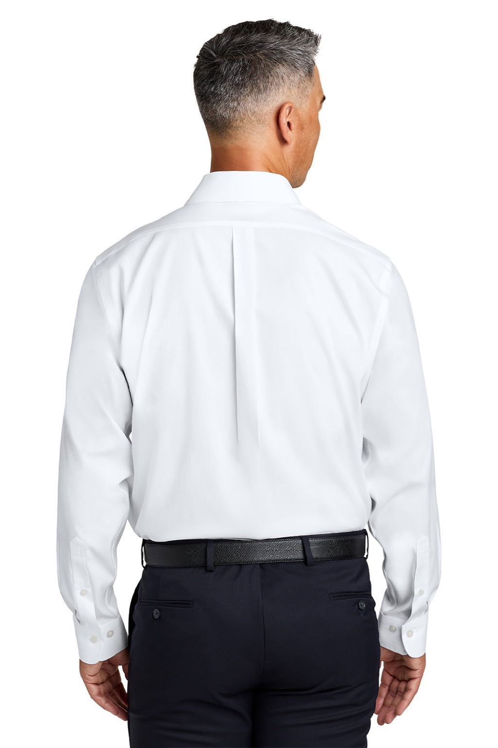 Brooks Brothers BB18012 Mens Wrinkle Free Stretch Pinpoint Long Sleeve Button Down Shirt w/ Pocket White Model Back
