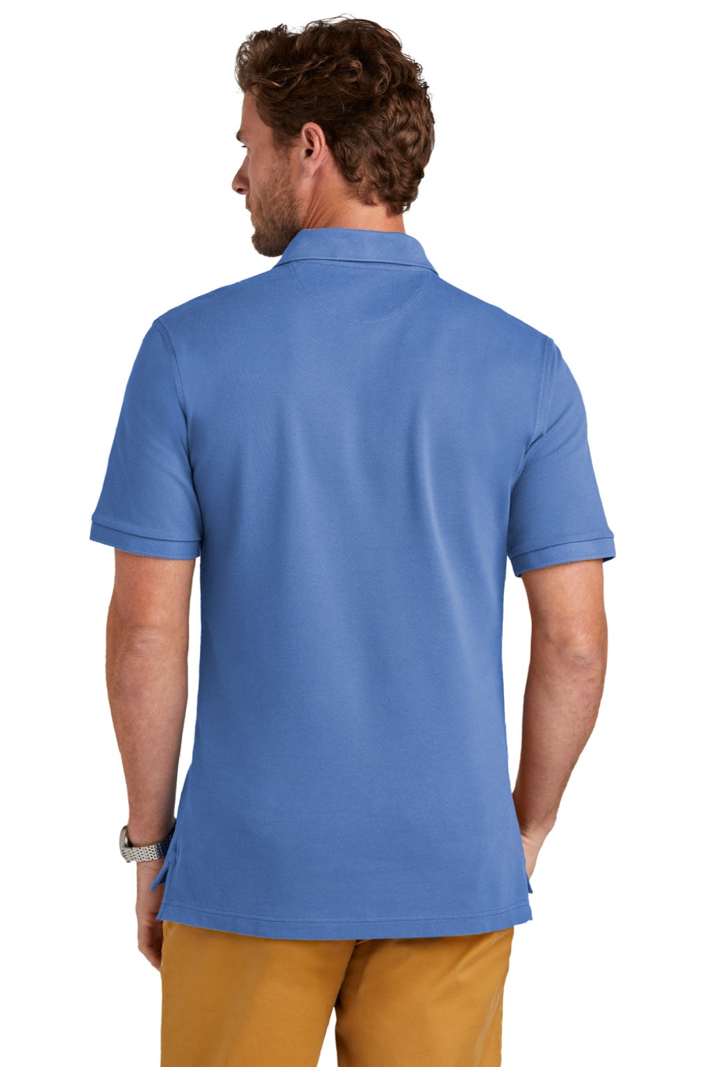 Brooks Brothers Mens Short Sleeve Polo Shirt Charter Blue Model Back