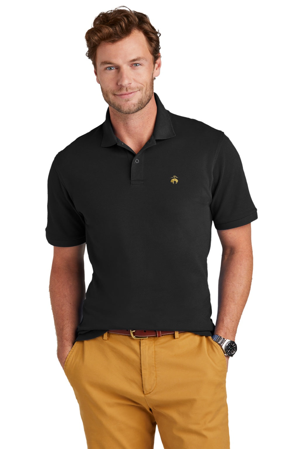 Brooks Brothers Mens Short Sleeve Polo Shirt Deep Black Model Front