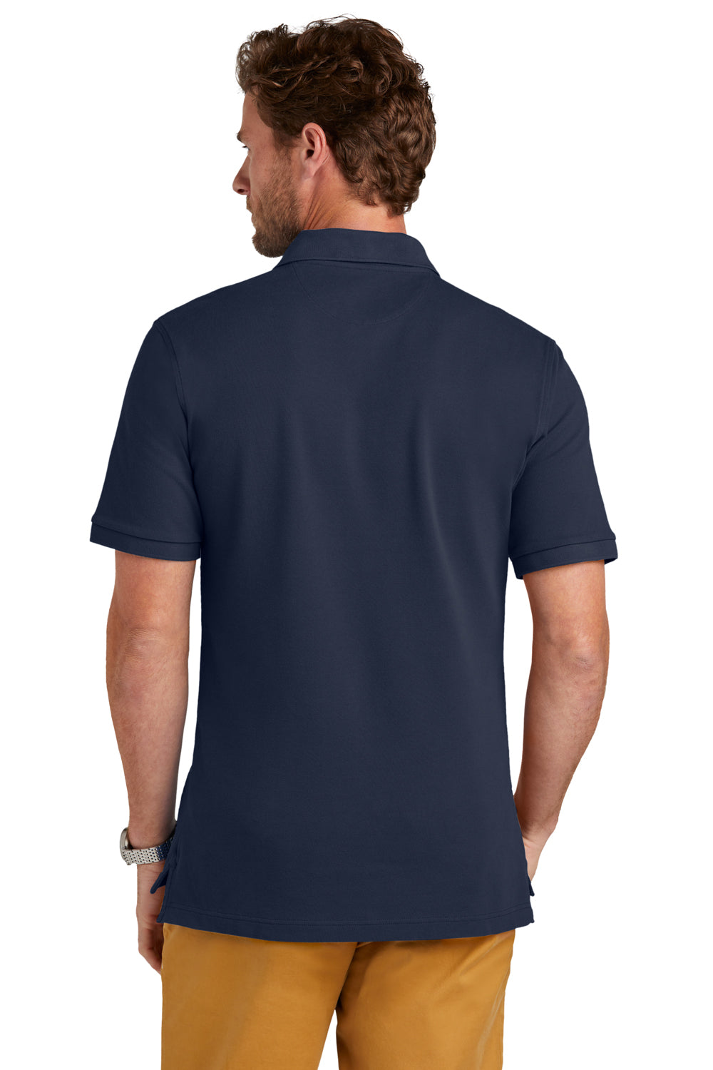 Brooks Brothers Mens Pique Short Sleeve Polo Shirt Navy Blue Model Back