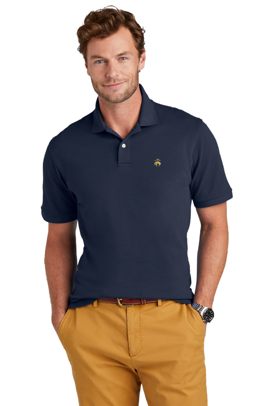 Brooks Brothers Mens Short Sleeve Polo Shirt Navy Blue Model Front