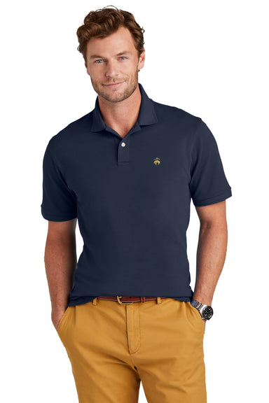Brooks Brothers Mens Pique Short Sleeve Polo Shirt Navy Blue Model Front